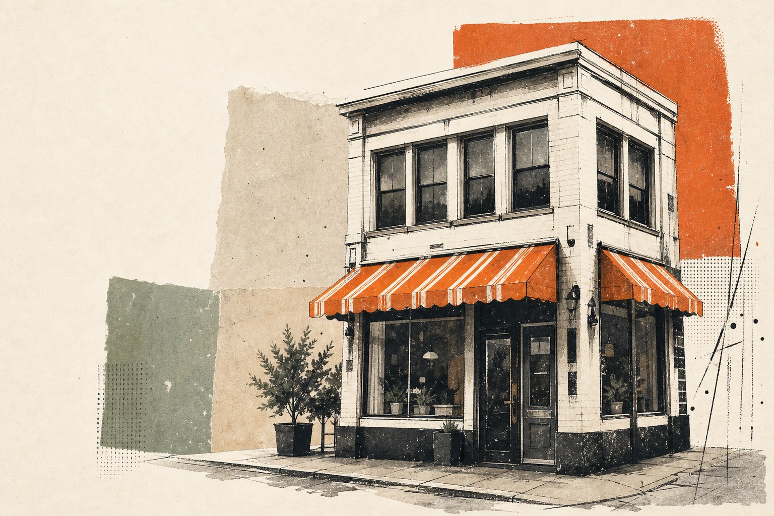 Stylized corner storefront artwork